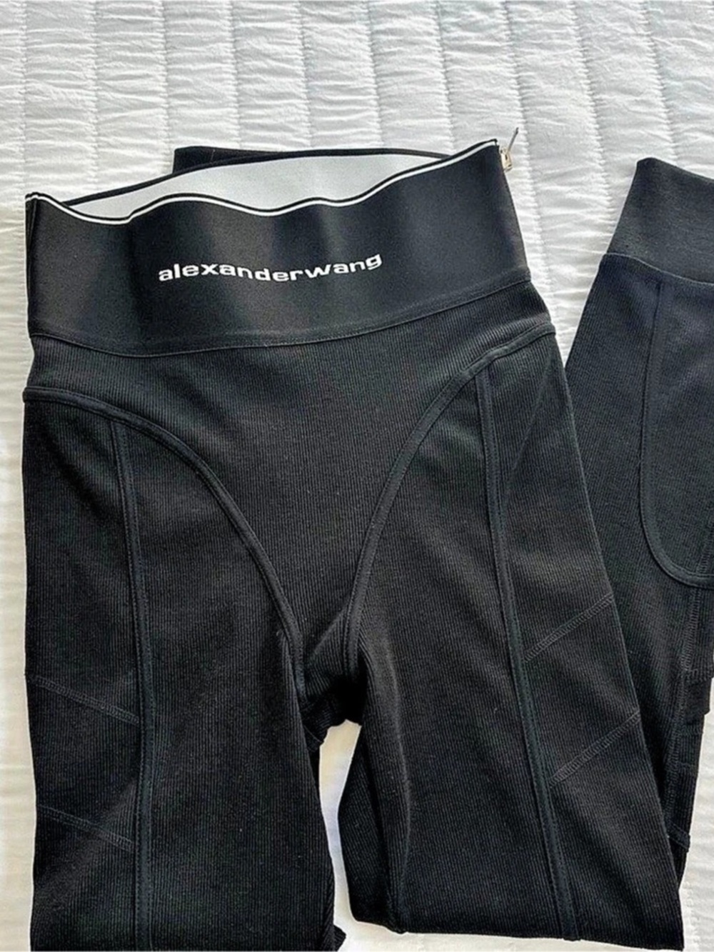 Alexander Wang Logo Elastic Zipper Legging Black Ribbed